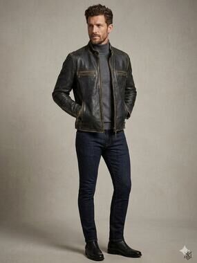 Marc New York by Andrew Marc Men's distressed leather moto jacket Large Vintage